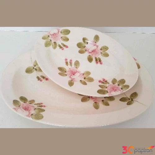 Tál ovális kerámia Romantik rózsás kézzel festett kézzel festett 31x21x3,5cm