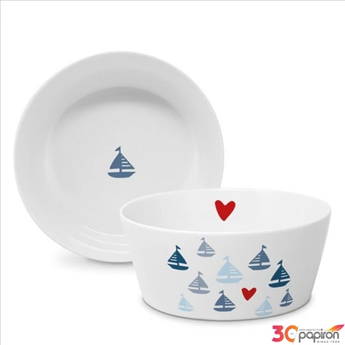 Tál porcelán 15cm, Seaside Sailing Porcelántál fedővel