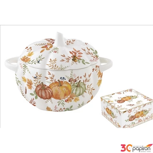Tál porcelán 19x16cm, fedővel, tökformájú, Harvest Porcelántál