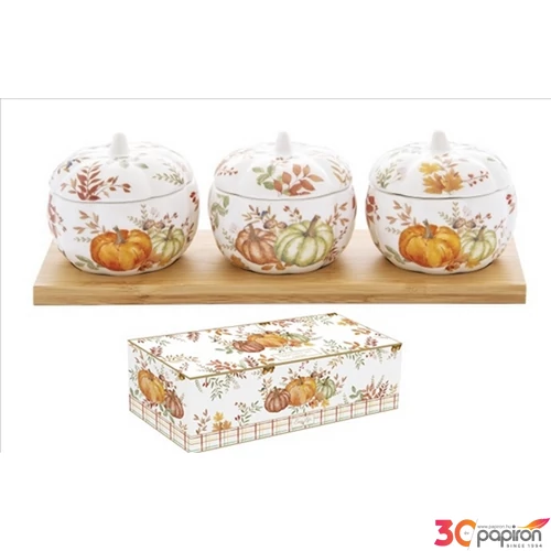 Tál porcelán fedővel, 3db, tökformájú, ba Porcelántál fedővel