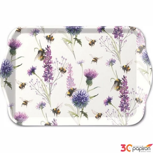 Tálca Ambiante kicsi Bumblebees in the Meadow műanyag kistálca 13x21cm