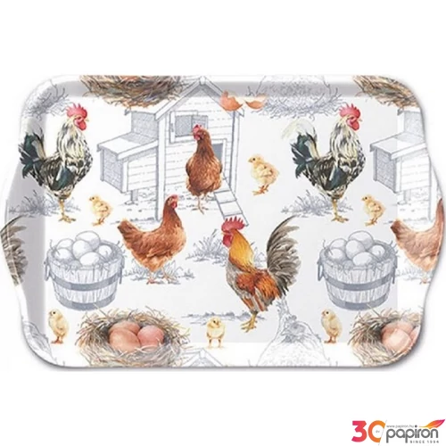 Tálca Ambiante kicsi Chicken Farm műanyag kistálca 13x21cm