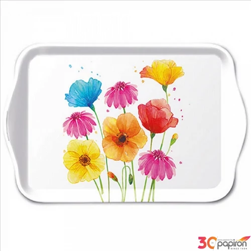 Tálca Ambiante kicsi Colourful Summer Flowers műanyag kistálca 13x21cm
