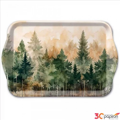 Tálca Ambiante kicsi Evergreen trees műanyag kistálca 13x21cm