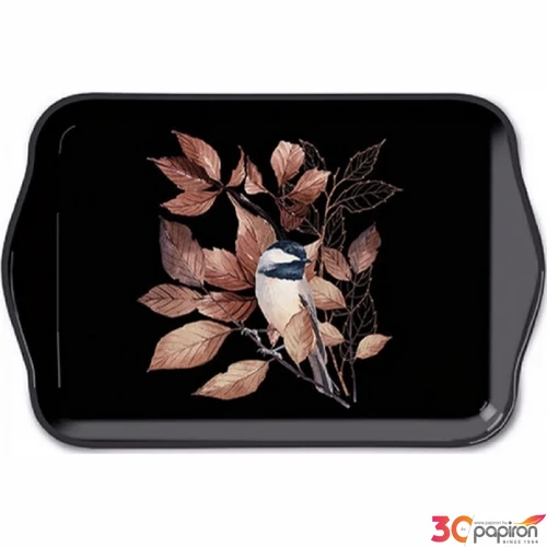 Tálca Ambiante kicsi Lovely chickadee black műanyag kistálca 13x21cm