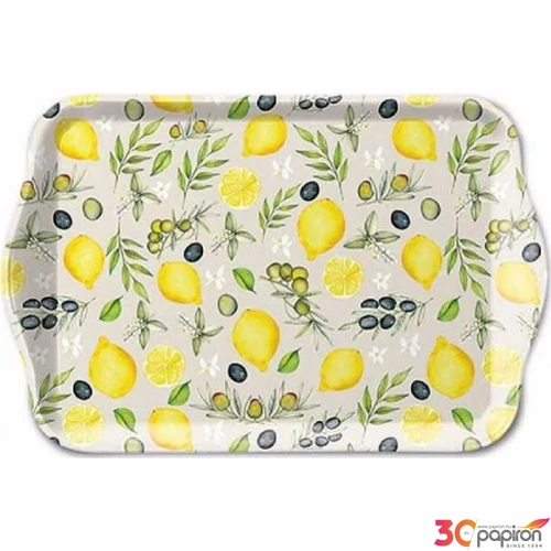Tálca Ambiante kicsi Olives and lemon műanyag kistálca 13x21cm