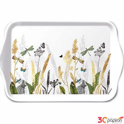 Tálca Ambiante kicsi Ornamental Flowers White műanyag kistálca 13x21cm