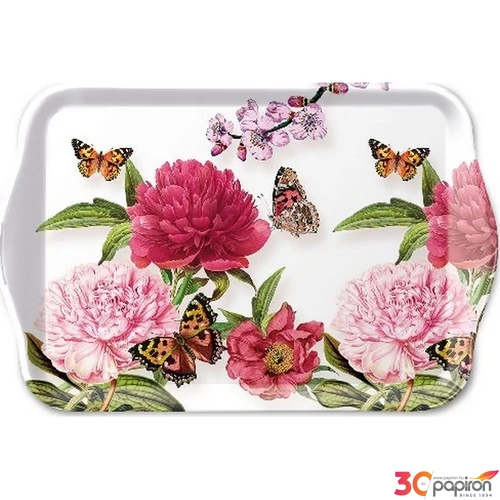 Tálca Ambiante kicsi Peonien White műanyag kistálca 13x21cm