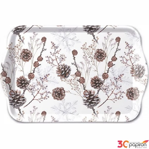 Tálca Ambiante kicsi Pine Cones műanyag kistálca 13x21cm