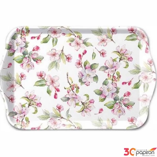 Tálca Ambiante kicsi Spring blossom white műanyag kistálca 13x21cm