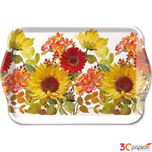 Tálca Ambiante kicsi Sunny Flowers Cream műanyag kistálca 13x21cm