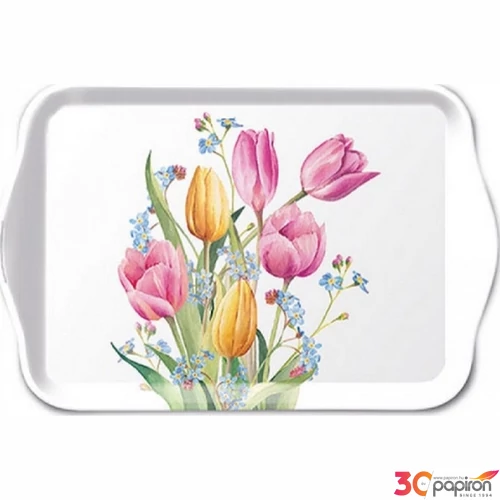 Tálca Ambiante kicsi Tulips bouquet műanyag kistálca 13x21cm