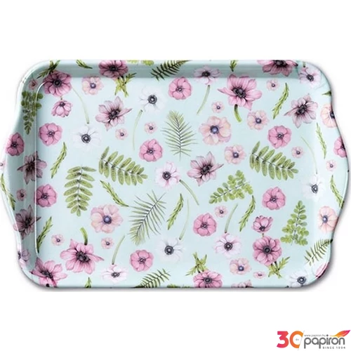 Tálca kicsi műanyag virágos Anemones green, 13x21cm
