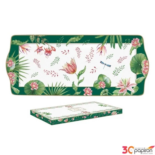 Tálca Porcelán 35x15cm Botanic chic dobozban
