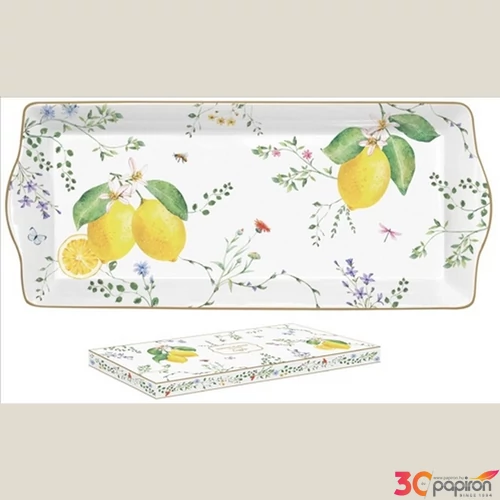 Tálca porcelán 35x15cm Fleurs et Citrons dobozban