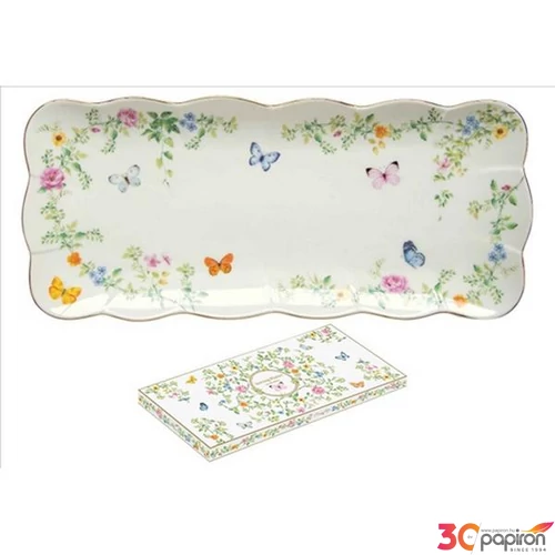 Tálca Porcelán 36x14cm Dancig Butterflies dobozban