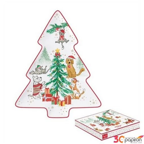 Tálca Porcelán karácsonyi 20,5x25,5cm, Christmas Gang dobozban