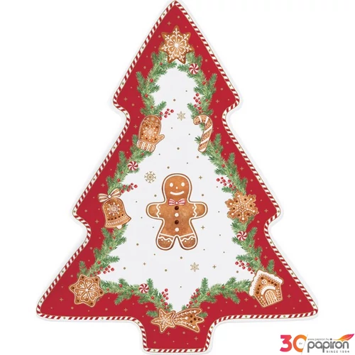 Tálca Porcelán karácsonyi 20,5x25,5cm, Fancy Gingerbread dobozban