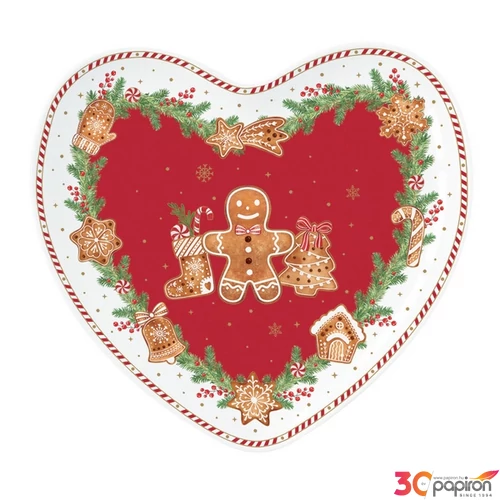 Tálca Porcelán karácsonyi 20x19cm, Fancy Gingerbread dobozban