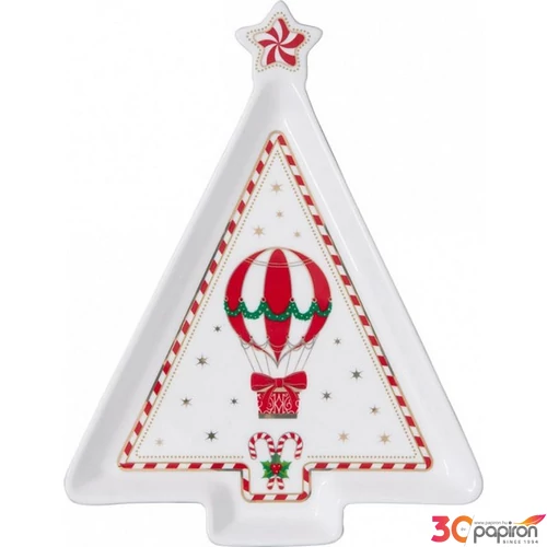 Tálca Porcelán karácsonyi 21x16cm, Christmas Wonderland kézzel festett dobozban
