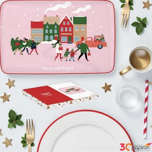 Tálca Porcelán karácsonyi 22x14cm, dobozban,Christmas Twist