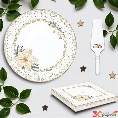 Tálca Porcelán karácsonyi 35x15cm, dobozban,White Elegance