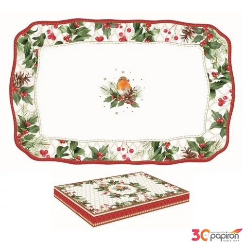 Tálca Porcelán karácsonyi 35x23cm, Christmas Berries dobozban