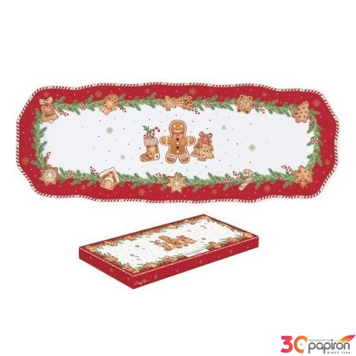 Tálca Porcelán karácsonyi 37x14cm, Fancy Gingerbread dobozban
