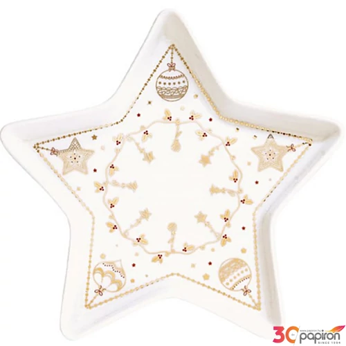 Tálca Porcelán karácsonyi 19,5cm, csillagtálca Christmas Lights kézzel festett dobozban