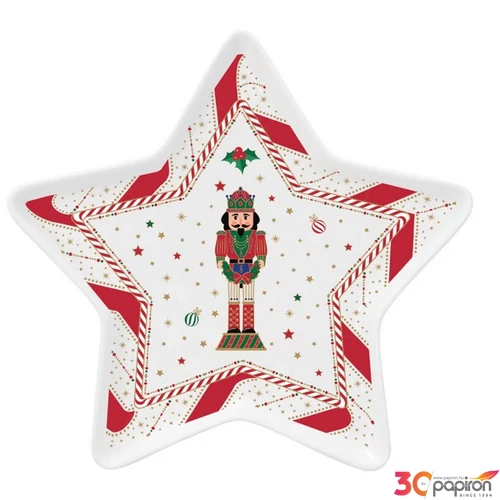 Tálca Porcelán karácsonyi 19,5cm, csillagtálca Nutcracker Twist kézzel festett dobozban