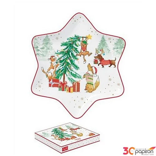 Tálca Porcelán karácsonyi csillagtálca 22,5cm, dobozban Christmas Gang