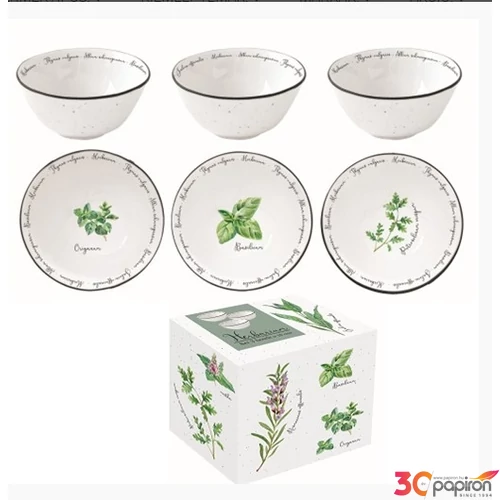 Tálkaszett Porcelán S/3,9,5cm, dobozbanHerbarium