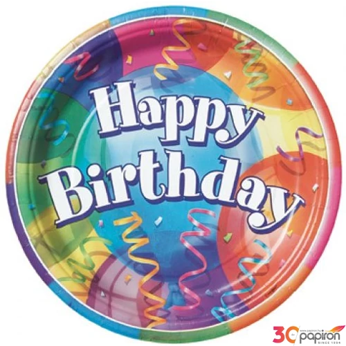 Party tányér Happy Birthday 23cm 8db/cs