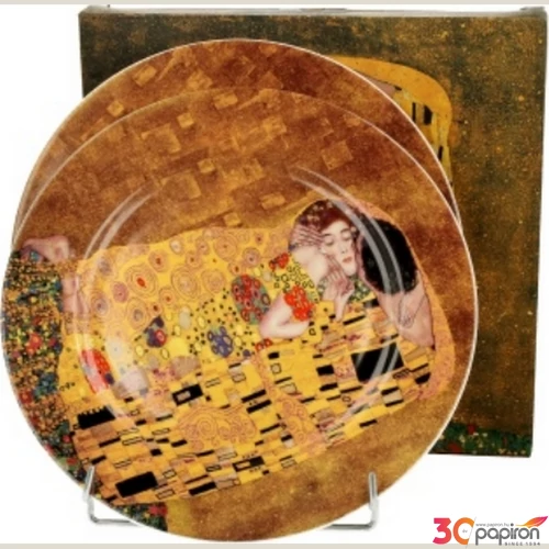 Tányér desszertes kerámia 19cm, Klimt: The Kiss 2db-os szett, dobozban,