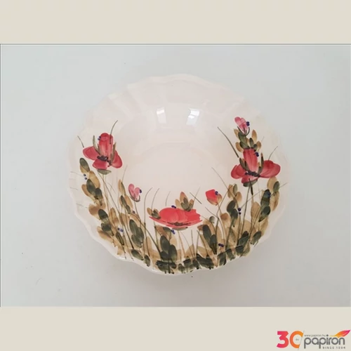 Tányér mély porcelán 24x5cm pipacs, kézzel festett