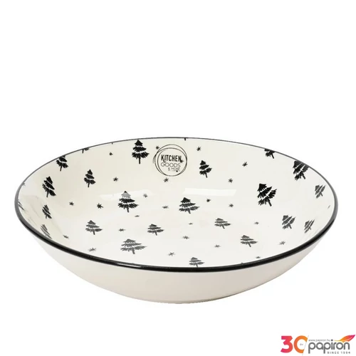 Tányér Porcelán karácsonyi 24' fekete fenyőmintás mélytányér 21x21 4.3cm sdkae