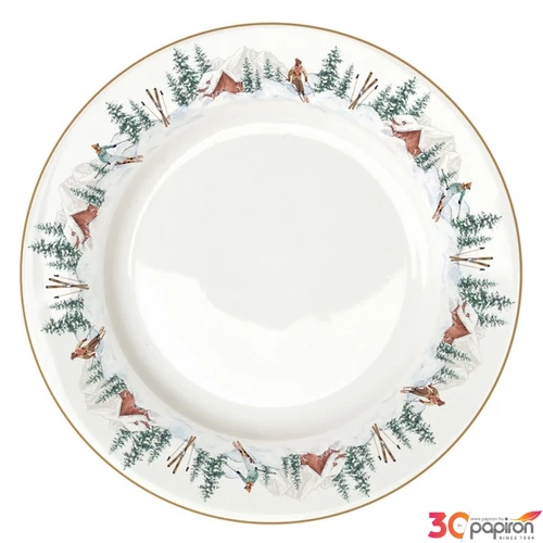Tányér porcelán karácsonyi 26,5cm, Botanic Chic lapostányér kézzel festett
