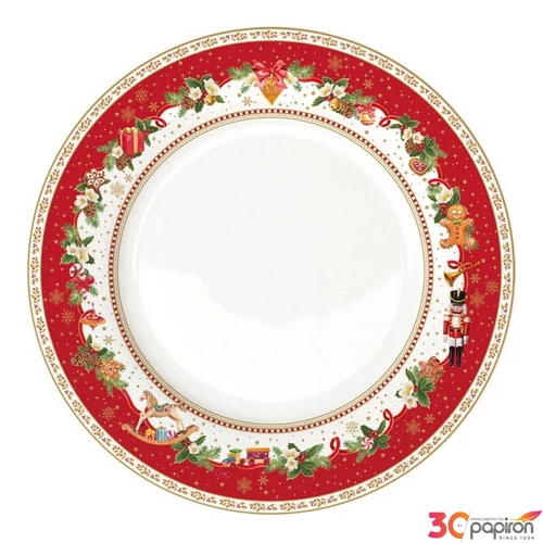 Tányér porcelán karácsonyi 26,5cm, Chalet lapostányér kézzel festett
