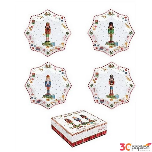 Tányér porcelán karácsonyi 16cm Vintage Nutcracker 4db-os, dobozban