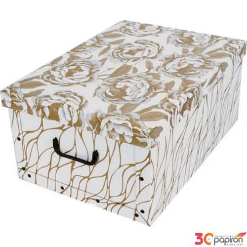 Tárolódoboz maxi 51x37x24cm Arany bazsarózsa virág Miss Space