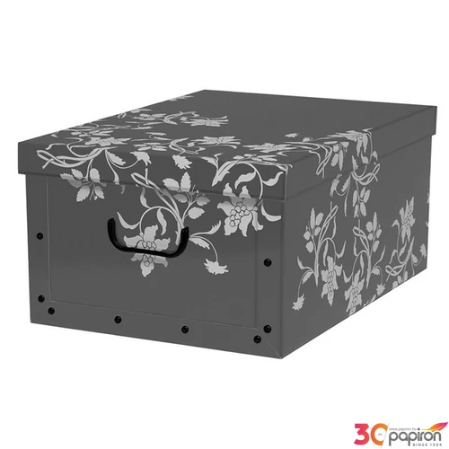 Tárolódoboz Maxi 51x37x24 cm szürke/fehér virágos