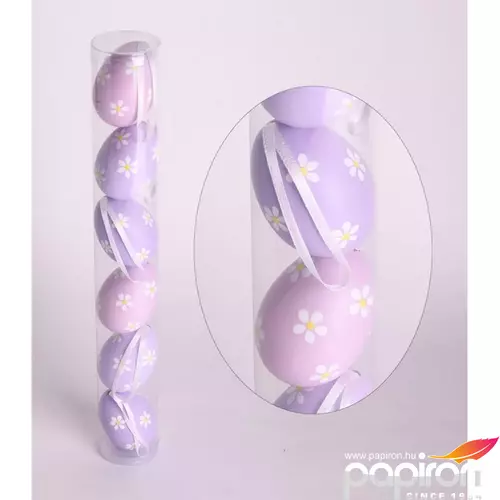 Húsvéti dekor tojás műanyag, 6db/set lila+virágos