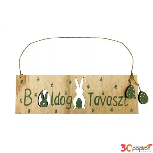 Tavaszi dekor fa tábla natúr, Boldog Tavaszt felirattal 30cm 