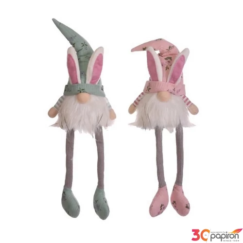 Manó textil dekor virágos sapkában,lógólábú 2 féle rózsaszín,kék 14x10x46cm