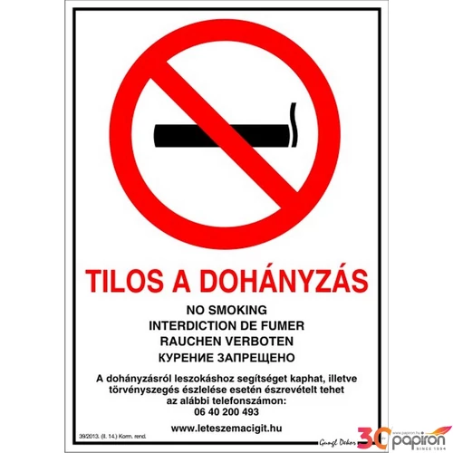 Információs tábla Tilos a dohányzás 