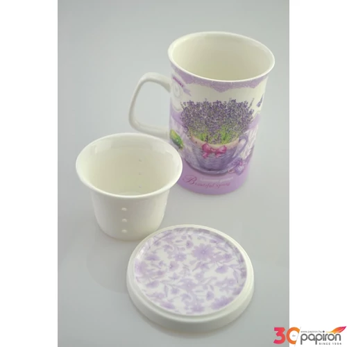 Bögre teás Levendulás 320ml levendula mintás Bögre porcelán + szűrő + tető