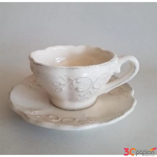 Csésze teás Porceláncsipkés 3dl Romantik, natúr kicsi kézzel festett