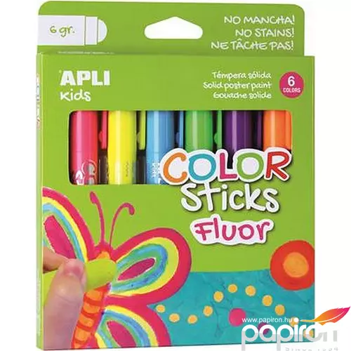 Tempera készlet 6 Apli Kids stiftes fluoreszkáló színek 6dbx10g Iskolaszerek Apli 14404