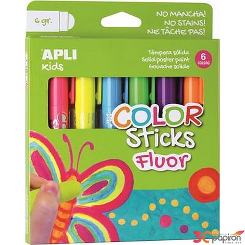 Tempera készlet 6 Apli Kids stiftes fluoreszkáló színek 6dbx10g Iskolaszerek Apli 14404