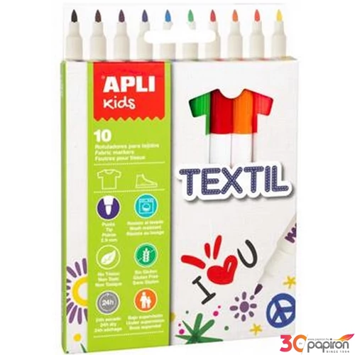 Textilmarker, 2,9 mm, APLI vegyes színekben Kids Textil", 10 különböző szín